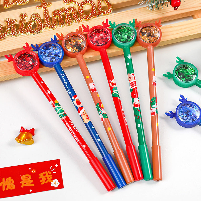 Wholesale Plastic Christmas Elk Sequin Water Based Pen Ballpoint Pen